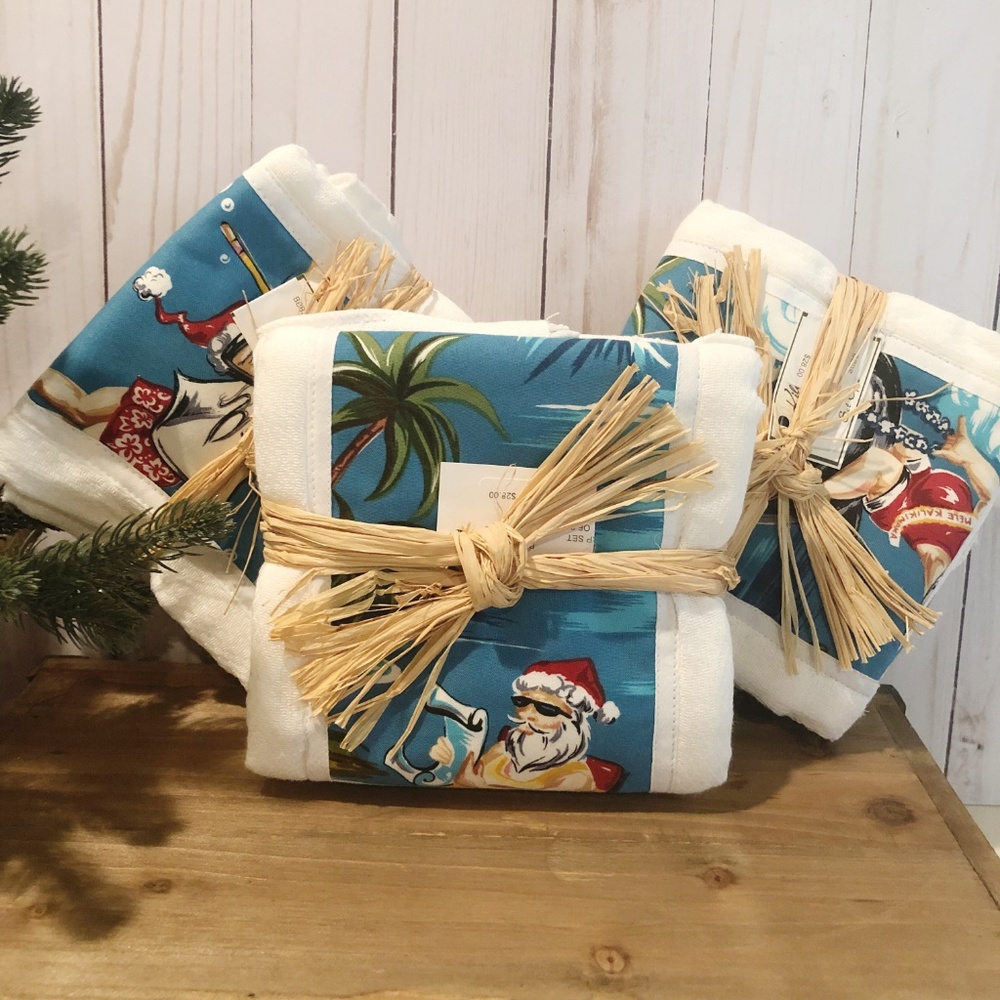 Kilohana Surfs Up Hawaiian Santa Burp Cloths/Bibs